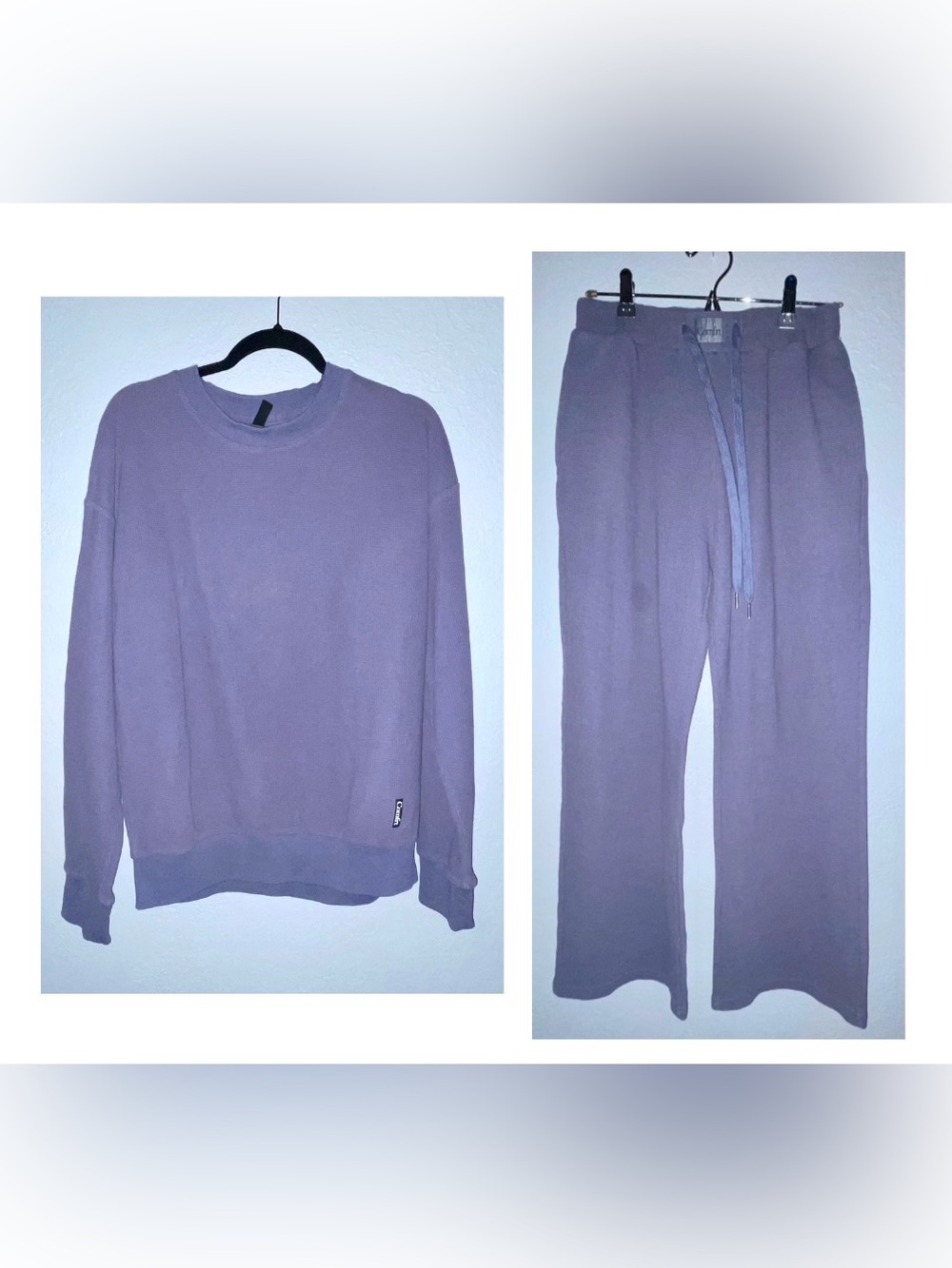 Comfrt stone blue waffle SET - Cozy Crewneck Top & Drawstring Pants